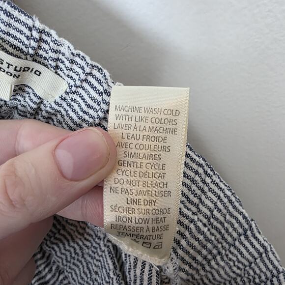 Max Studio Black White Striped Linen Blend Barrel Leg Cropped Pants Size Medium - Picture 5 of 8